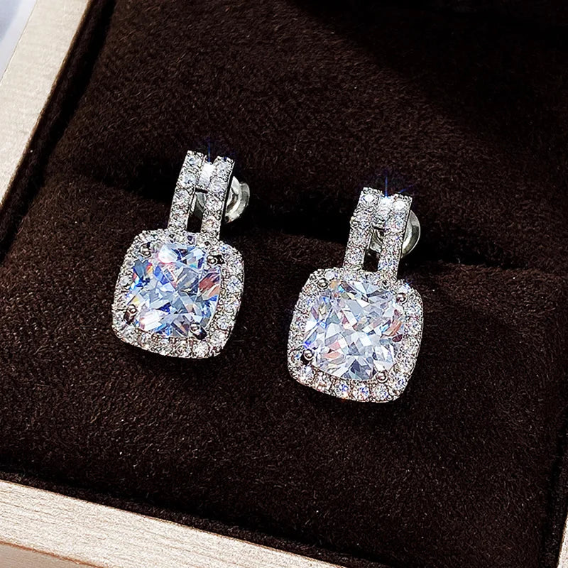 Huitan Fashion Silver Color CZ Stud Earrings for Women Bling Bling AAA White Cubic Zirconia Statement Earrings Hot Sale Jewelry